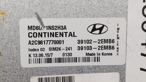 2014-2016 Hyundai Elantra PCM Engine Control Computer ECU ECM PCU OEM P/N:39103-2EMW5 39102-2EMW5 Fits Fits 2014 2015 2016 OEM Used Auto Parts - Oemusedautoparts1.com