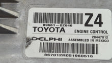 2015 Toyota Corolla PCM Engine Control Computer ECU ECM PCU OEM P/N:89661-0Z640 Fits OEM Used Auto Parts - Oemusedautoparts1.com