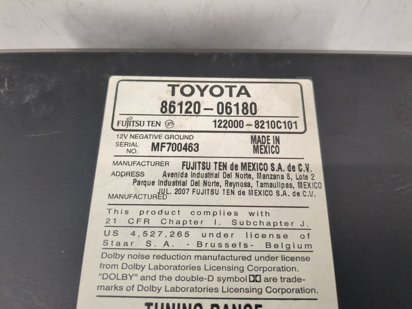 2007-2009 Toyota Camry Radio AM FM Cd Player Receiver Replacement P/N:86120-06180 Fits Fits 2007 2008 2009 OEM Used Auto Par