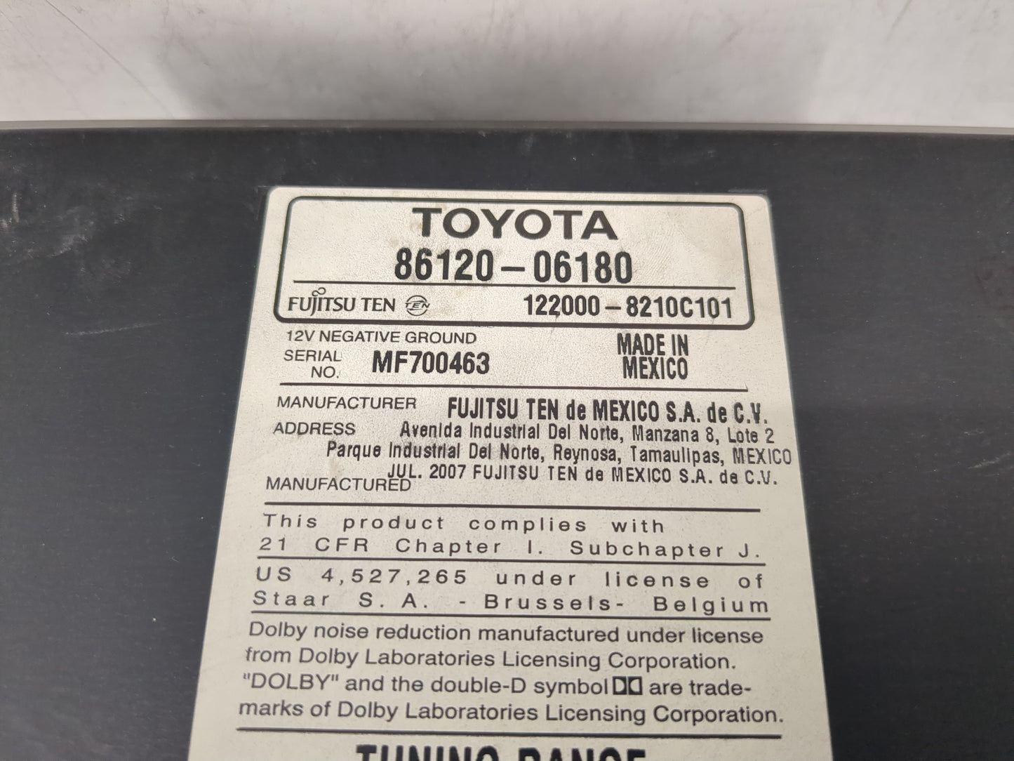 2007-2009 Toyota Camry Radio AM FM Cd Player Receiver Replacement P/N:86120-06180 Fits Fits 2007 2008 2009 OEM Used Auto Par