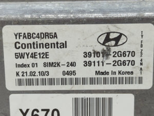 2011-2014 Hyundai Sonata PCM Engine Control Computer ECU ECM PCU OEM P/N:39111-2G670 39101-2G670 Fits Fits 2011 2012 2013 2014 OEM Used Auto Parts