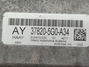 2015 Honda Accord PCM Engine Control Computer ECU ECM PCU OEM P/N:37820-5G0-A34 Fits OEM Used Auto Parts