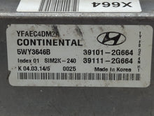 2011-2014 Hyundai Sonata PCM Engine Control Computer ECU ECM PCU OEM P/N:39101-2G664 Fits Fits 2011 2012 2013 2014 OEM Used Auto Parts