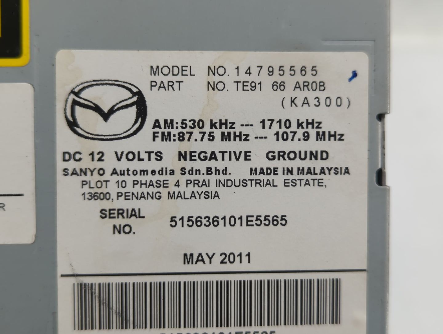 2011 Mazda Cx-9 Radio AM FM Cd Player Receiver Replacement P/N:14795565 TE91 66 AR0B Fits OEM Used Auto Parts - Oemusedautoparts1.com