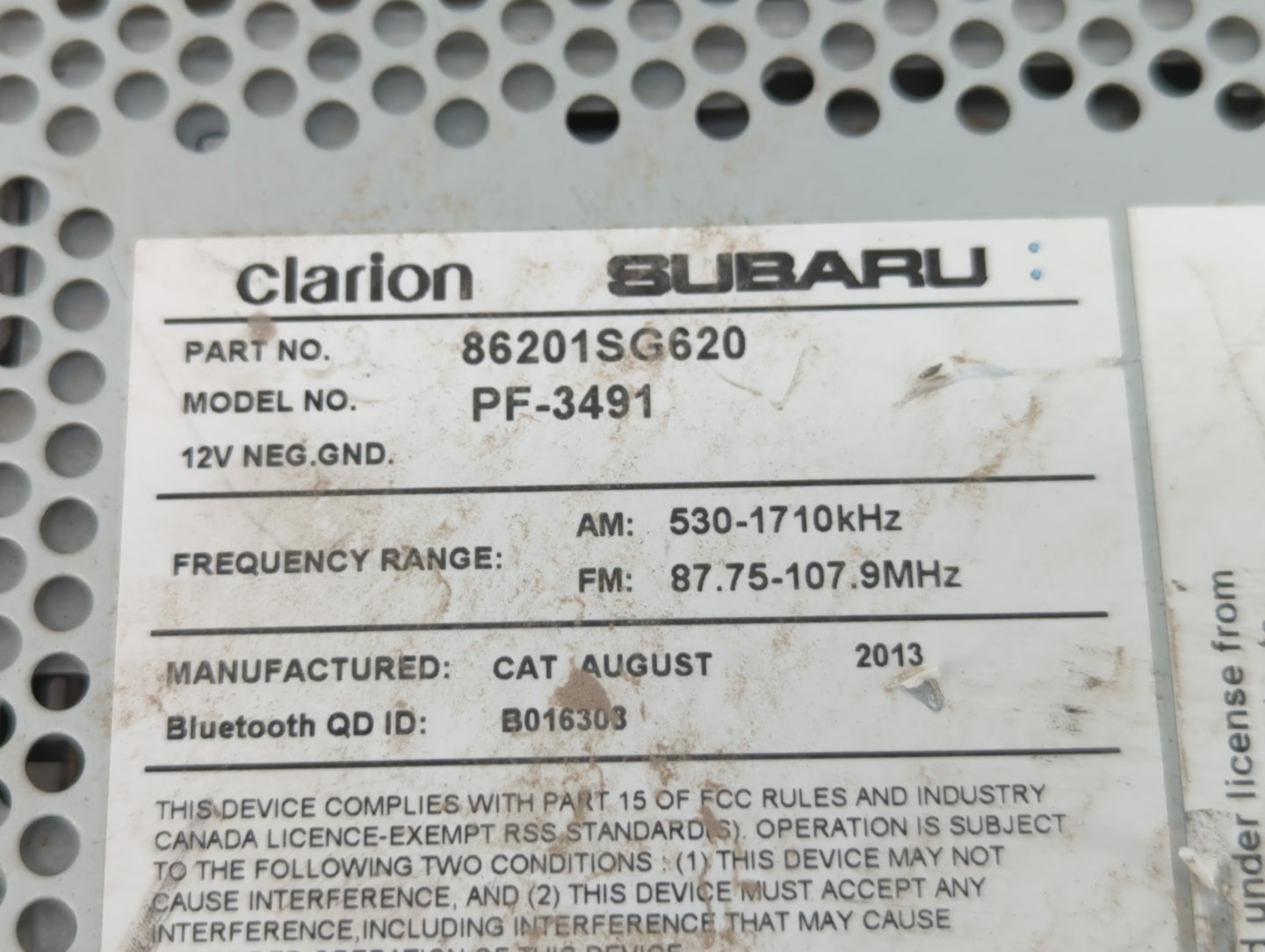2014 Subaru Forester Radio AM FM Cd Player Receiver Replacement P/N:86201SG620 Fits OEM Used Auto Parts - Oemusedautoparts1.com