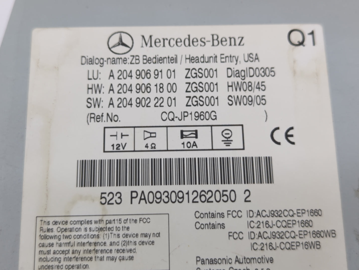 2007 Mercedes-Benz C300 Radio AM FM Cd Player Receiver Replacement P/N:PA093091262050 8623067, 8650702 Fits OEM Used Auto Parts - Oemusedautoparts1.com