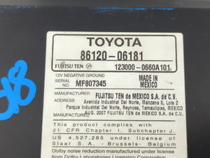 2007-2009 Toyota Camry Radio AM FM Cd Player Receiver Replacement P/N:86120-06181 Fits 2007 2008 2009 OEM Used Auto Parts