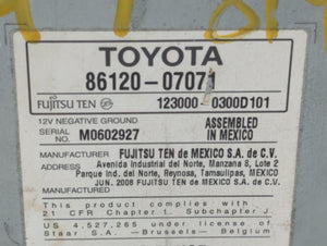 2008-2010 Toyota Avalon Radio AM FM Cd Player Receiver Replacement P/N:86120-07071 86120-07060 Fits 2008 2009 2010 OEM Used Auto Parts