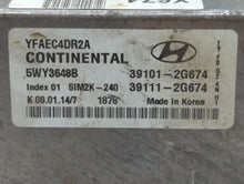 2011-2014 Hyundai Sonata PCM Engine Control Computer ECU ECM PCU OEM P/N:39101-2G674 Fits Fits 2011 2012 2013 2014 OEM Used Auto Parts