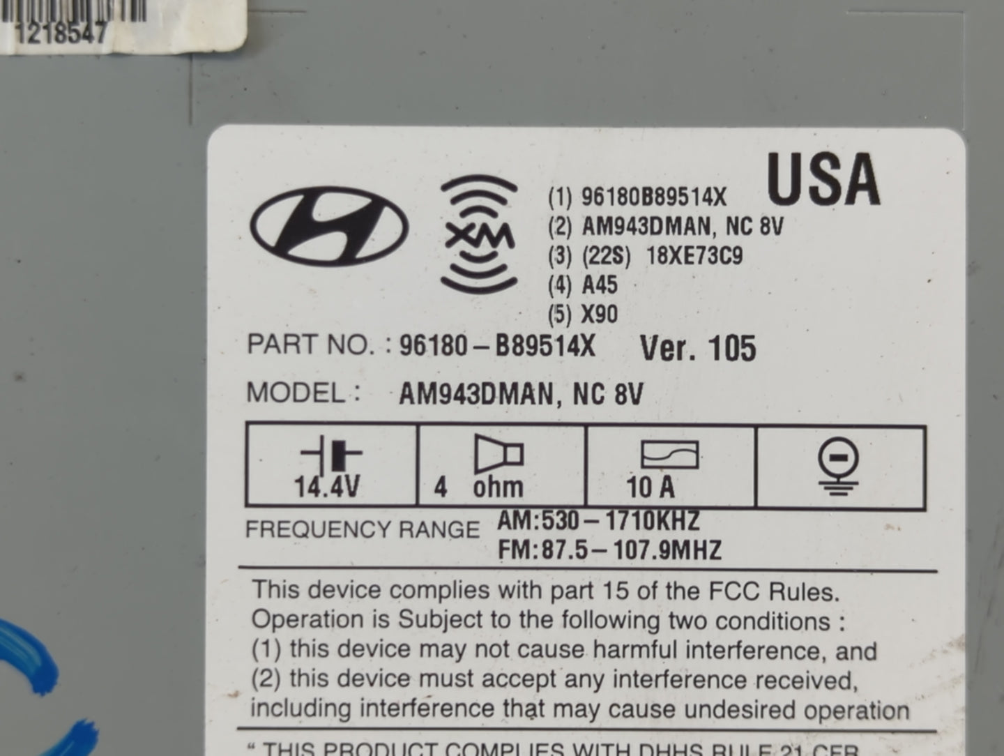 2013-2016 Hyundai Santa Fe Radio AM FM Cd Player Receiver Replacement P/N:96180-B89514X Fits Fits 2013 2014 2015 2016 OEM Used Auto Parts - Oemusedautoparts1.com