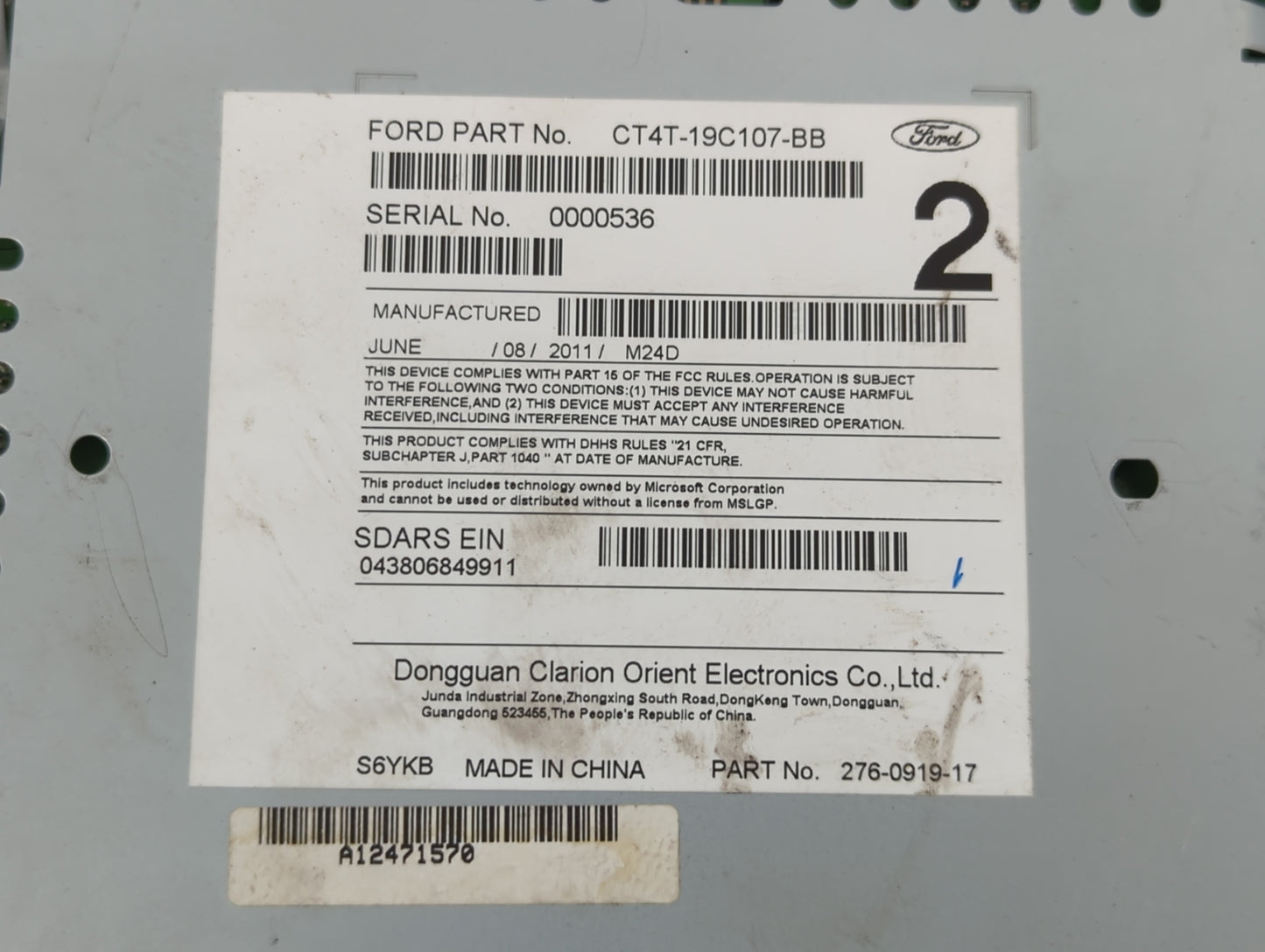 2012 Ford Edge Radio AM FM Cd Player Receiver Replacement P/N:CT4T-19C107-BB Fits OEM Used Auto Parts - Oemusedautoparts1.com