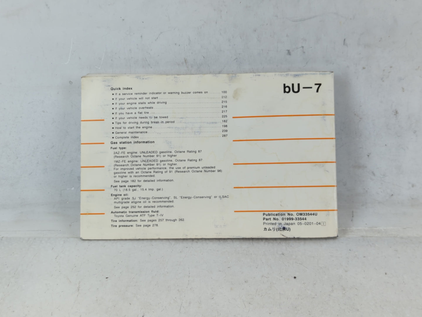 2002 Toyota Camry Owners Manual Book Guide P/N:01999-33544 OEM Used Auto Parts - Oemusedautoparts1.com