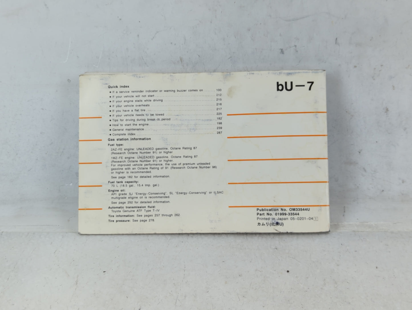 2002 Toyota Camry Owners Manual Book Guide P/N:01999-33544 OEM Used Auto Parts - Oemusedautoparts1.com