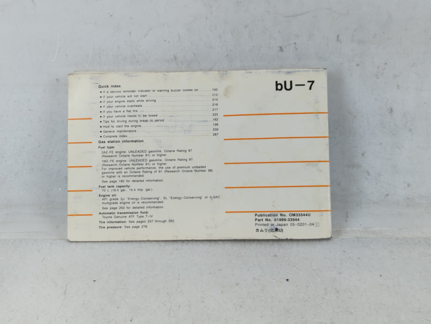2002 Toyota Camry Owners Manual Book Guide P/N:01999-33544 OEM Used Auto Parts - Oemusedautoparts1.com
