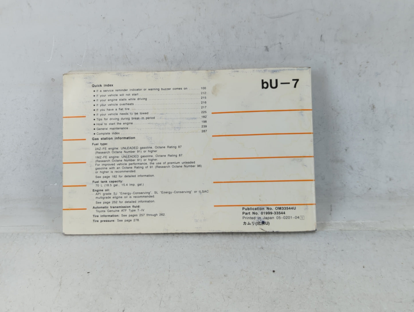 2002 Toyota Camry Owners Manual Book Guide P/N:01999-33544 OEM Used Auto Parts - Oemusedautoparts1.com