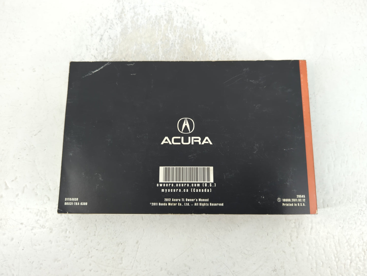 2012 Acura Tl Owners Manual Book Guide P/N:00X31-TK4-6300 31TK4630 OEM Used Auto Parts - Oemusedautoparts1.com
