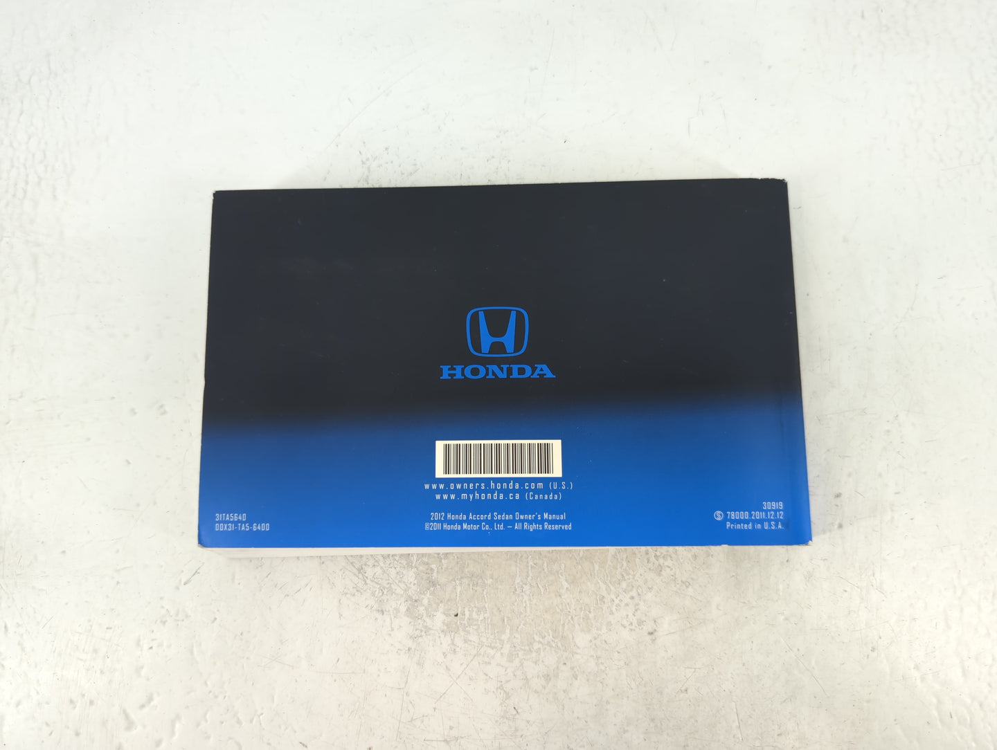 2012 Honda Accord Owners Manual Book Guide P/N:00X31-TA5-6400 31TA5640 OEM Used Auto Parts - Oemusedautoparts1.com