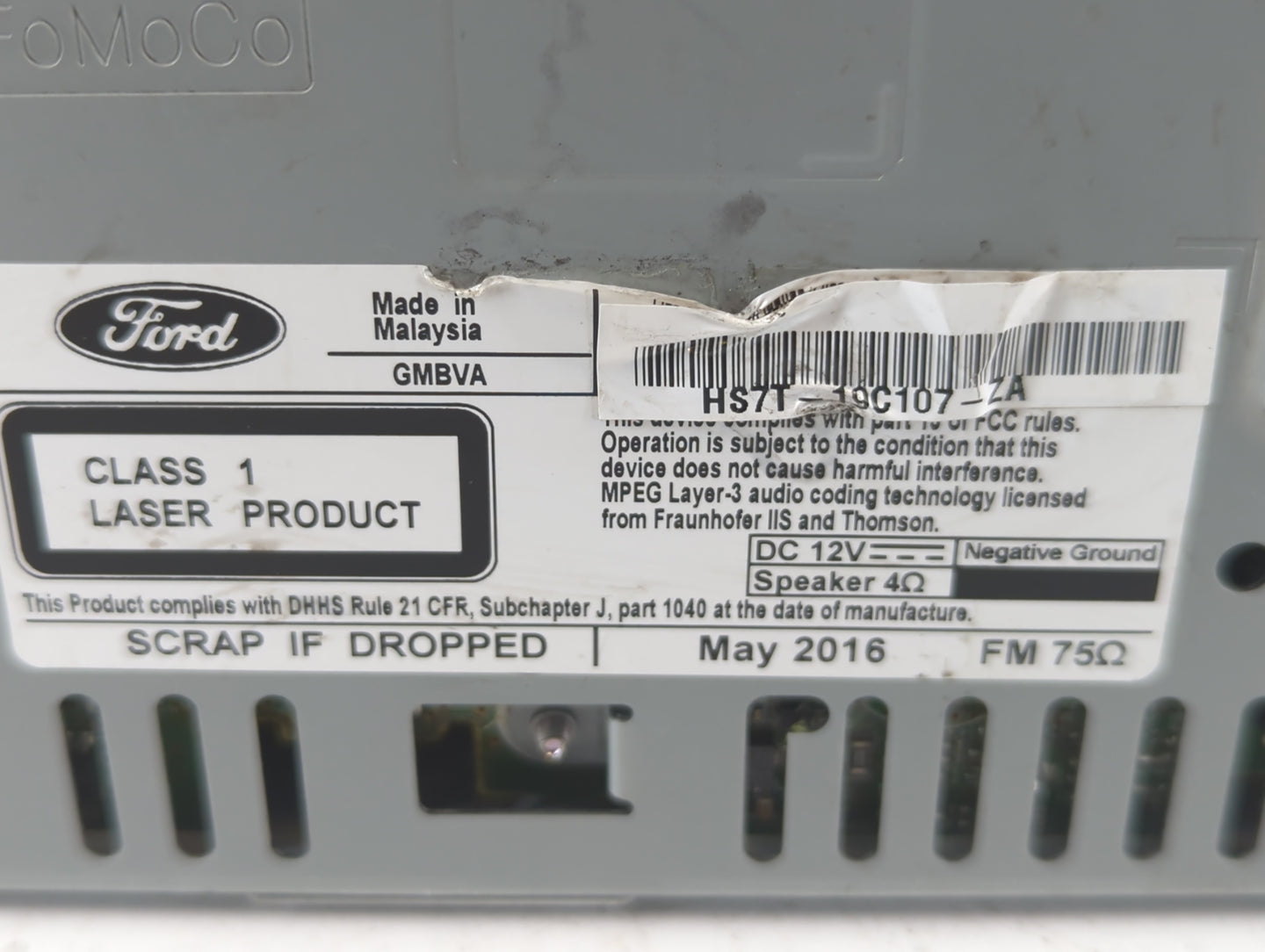 2017 Ford Fusion Radio AM FM Cd Player Receiver Replacement P/N:HS7T-19C107-ZA Fits OEM Used Auto Parts - Oemusedautoparts1.com