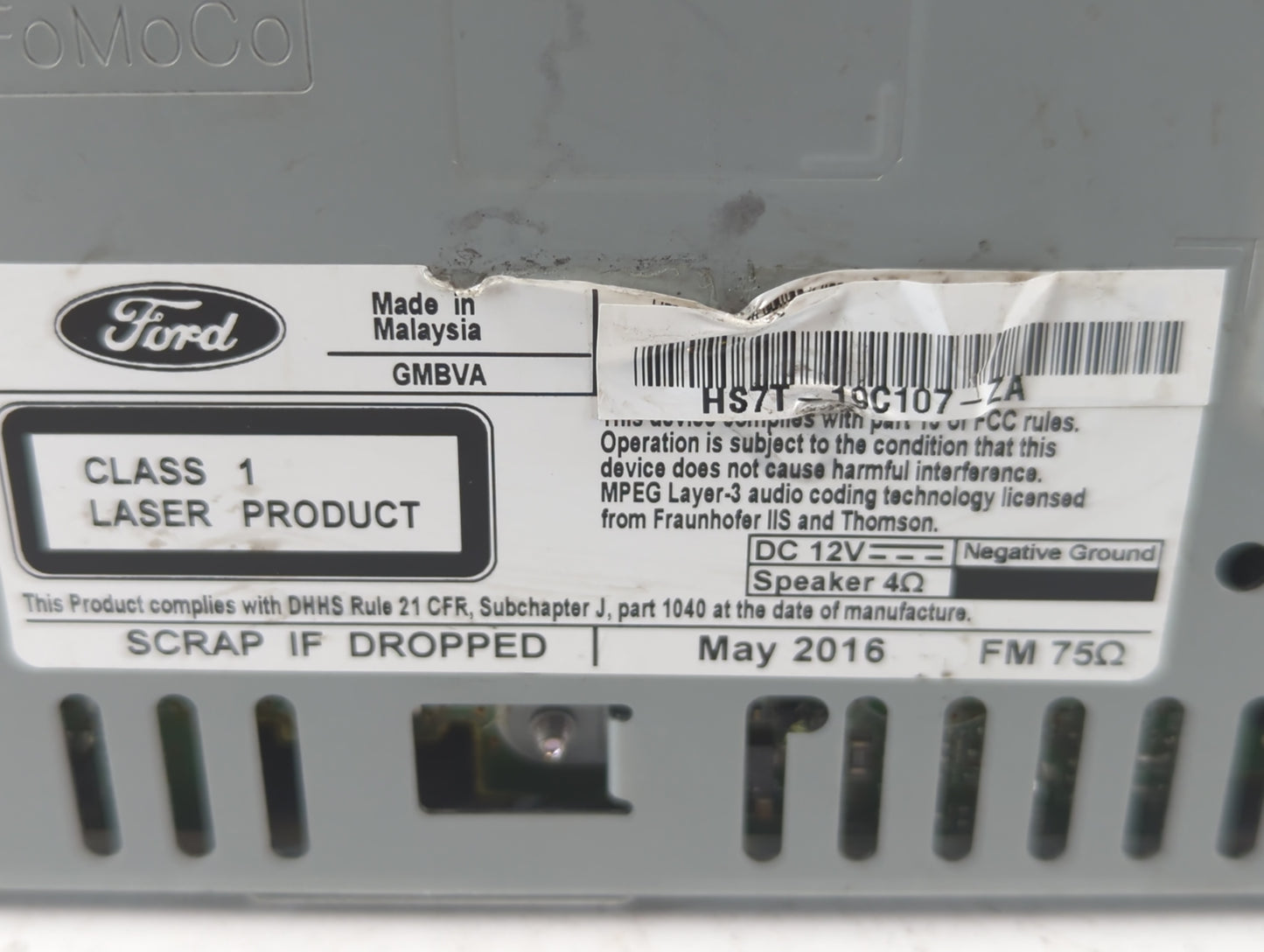 2017 Ford Fusion Radio AM FM Cd Player Receiver Replacement P/N:HS7T-19C107-ZA Fits OEM Used Auto Parts - Oemusedautoparts1.com