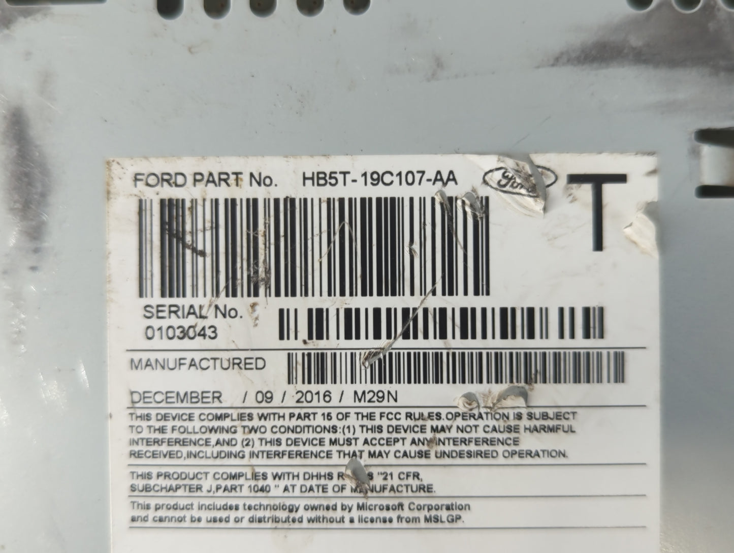 2017 Ford Explorer Radio AM FM Cd Player Receiver Replacement P/N:HB5T-19C107-AA Fits OEM Used Auto Parts - Oemusedautoparts1.com