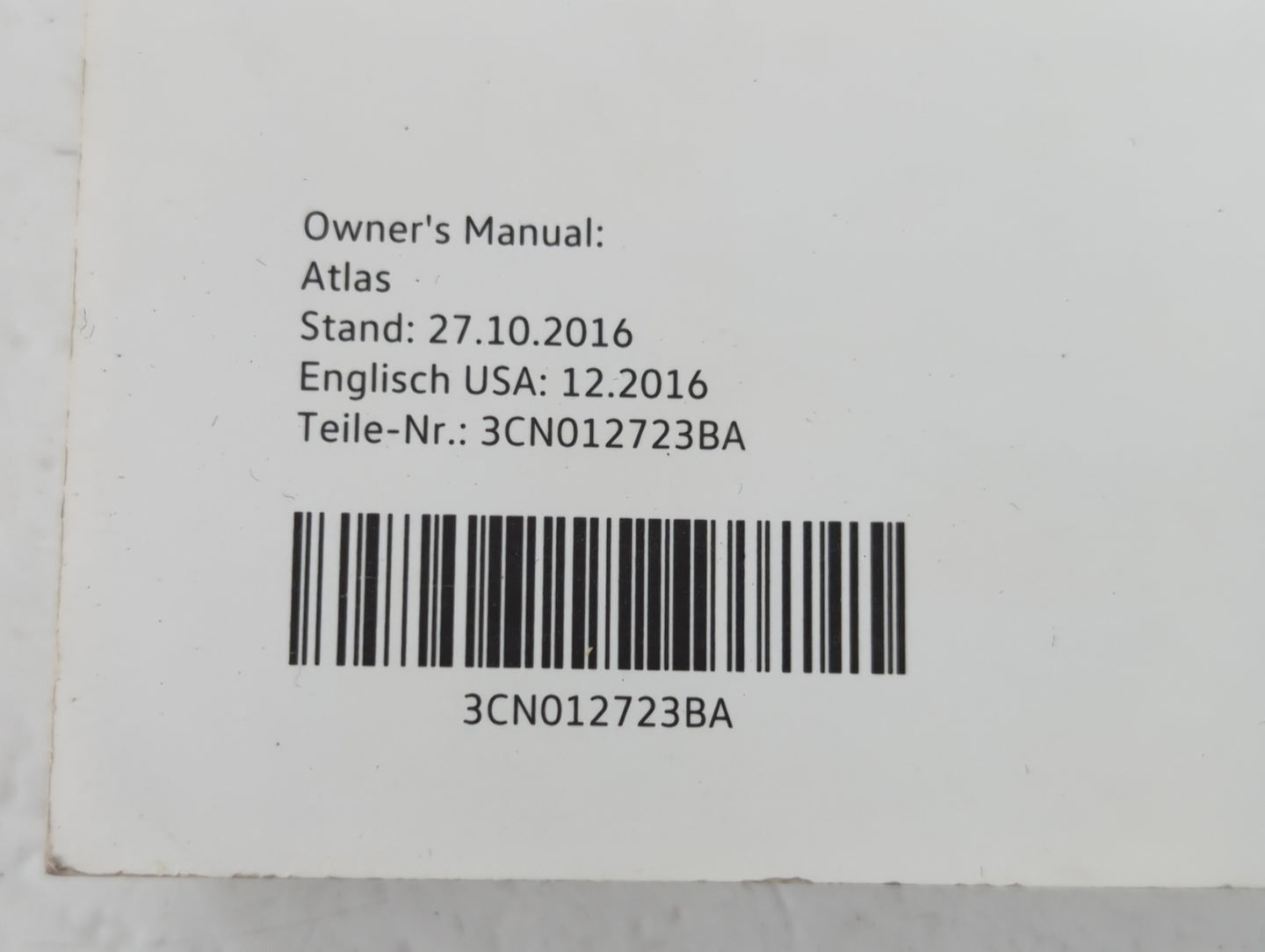 2018 Volkswagen Atlas Owners Manual Book Guide P/N:3CN012723BA OEM Used Auto Parts - Oemusedautoparts1.com