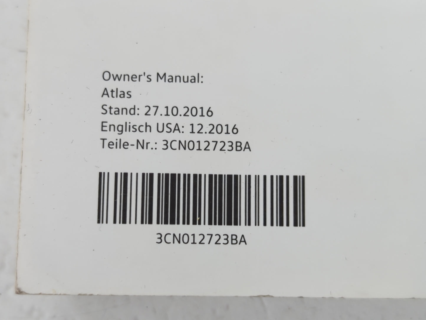 2018 Volkswagen Atlas Owners Manual Book Guide P/N:3CN012723BA OEM Used Auto Parts - Oemusedautoparts1.com
