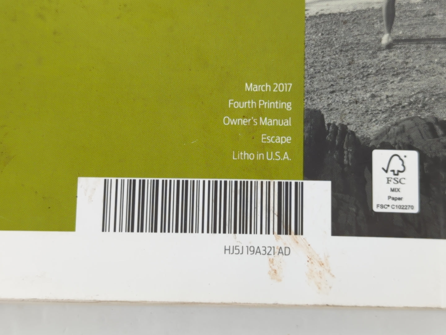 2017 Ford Escape Owners Manual Book Guide P/N:HJ5J 19A321 AD OEM Used Auto Parts - Oemusedautoparts1.com