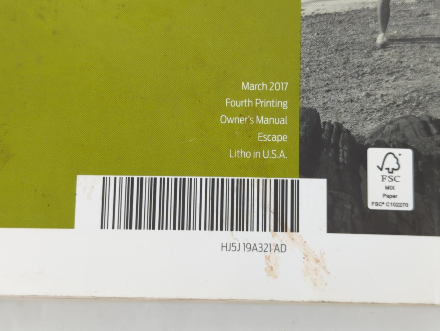 2017 Ford Escape Owners Manual Book Guide P/N:HJ5J 19A321 AD OEM Used Auto Parts - Oemusedautoparts1.com