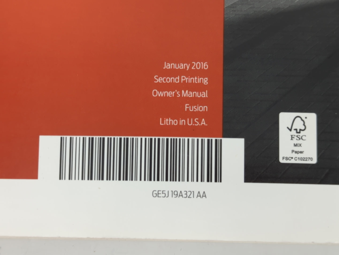 2016 Ford Fusion Owners Manual Book Guide P/N:GE5J 19A321 AA OEM Used Auto Parts - Oemusedautoparts1.com