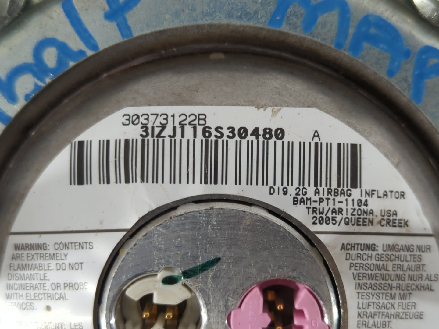 2005 Chevrolet Cobalt Air Bag Driver Left Steering Wheel Mounted P/N:BAM-PT1-1104 30373122B Fits OEM Used Auto Parts - Oemusedautoparts1.com