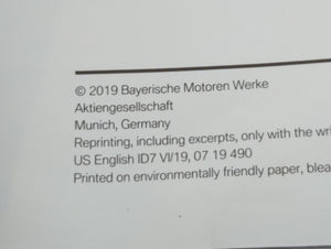 2019 Bmw X7 Owners Manual Book Guide OEM Used Auto Parts