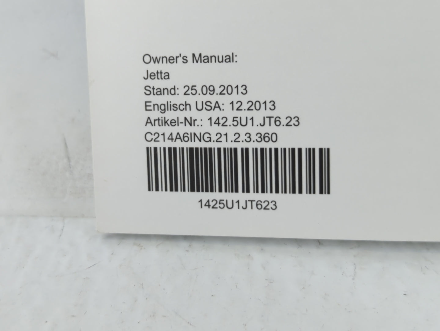 2014 Volkswagen Jetta Owners Manual Book Guide P/N:1425U1JT623 OEM Used Auto Parts - Oemusedautoparts1.com