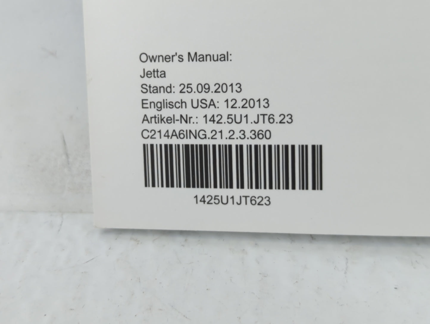 2014 Volkswagen Jetta Owners Manual Book Guide P/N:1425U1JT623 OEM Used Auto Parts - Oemusedautoparts1.com