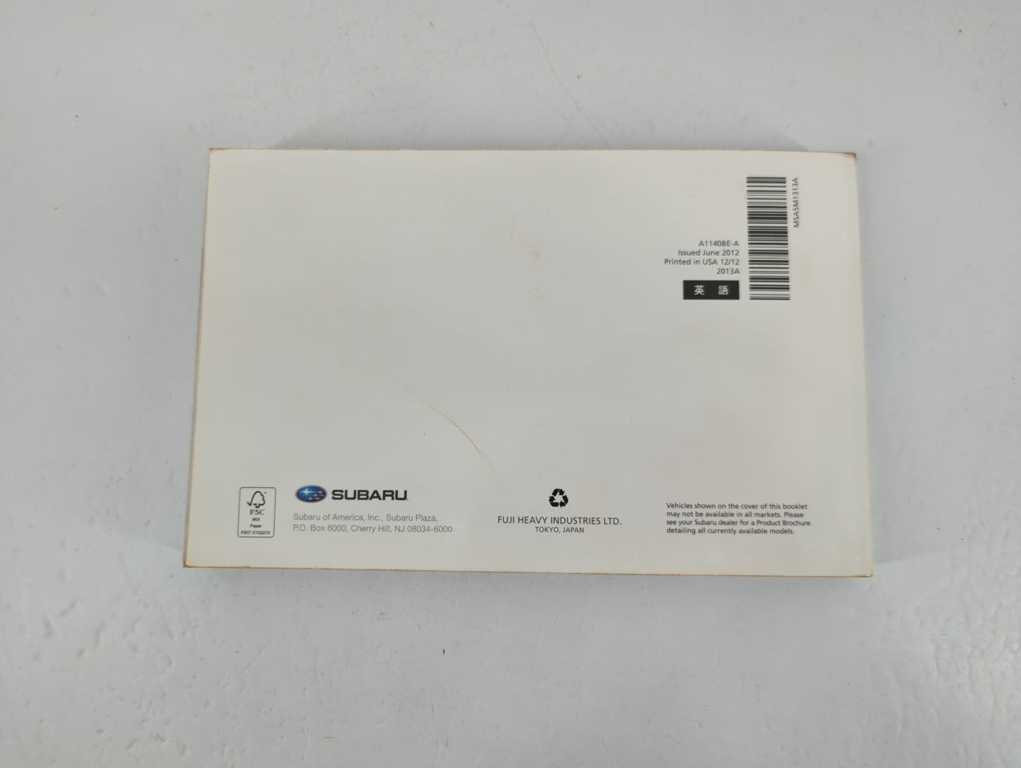 2013 Subaru Impreza Owners Manual Book Guide P/N:A1140BE-A OEM Used Auto Parts - Oemusedautoparts1.com