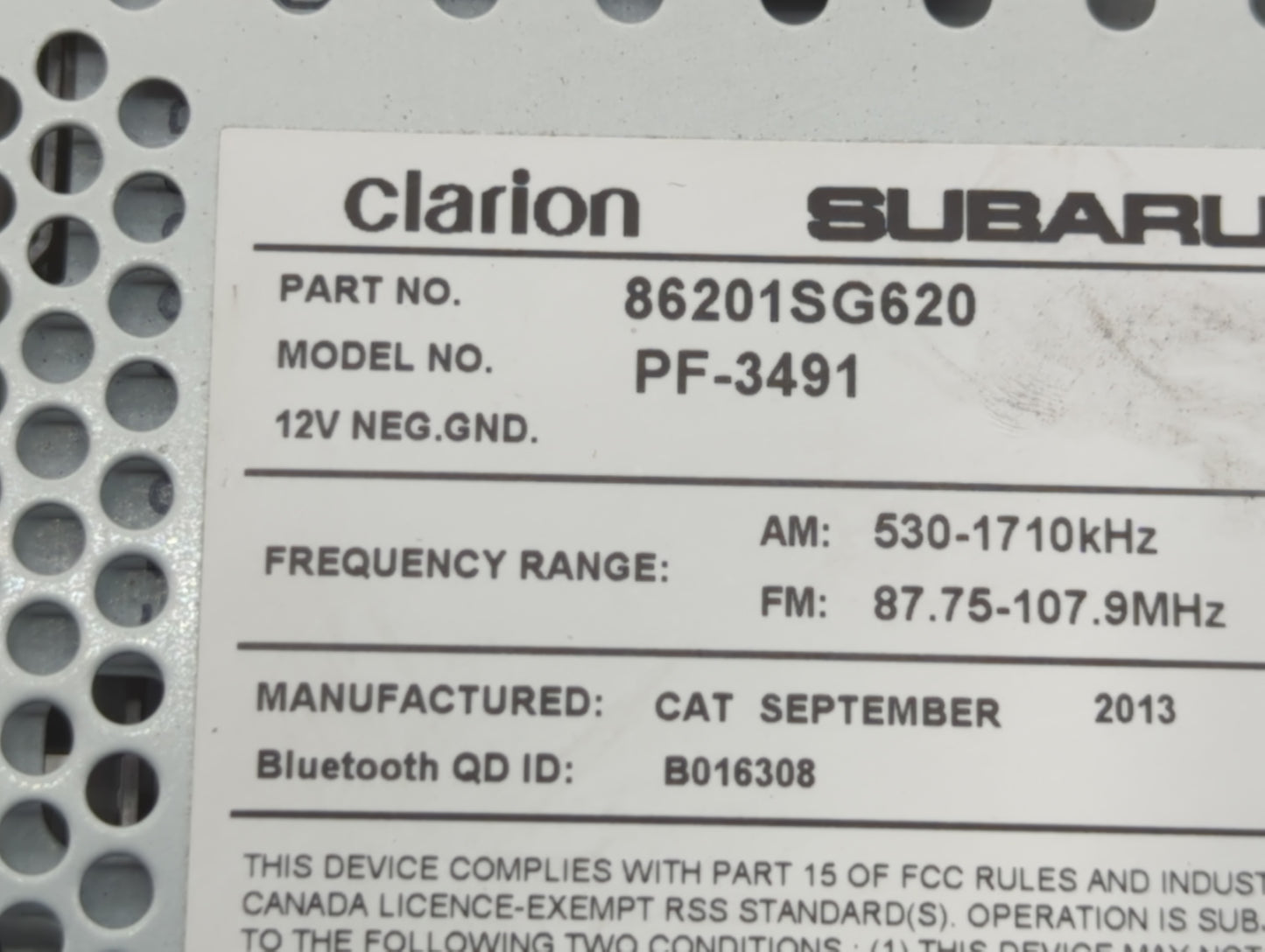 2014 Subaru Forester Radio AM FM Cd Player Receiver Replacement P/N:86201SG620 Fits OEM Used Auto Parts - Oemusedautoparts1.com