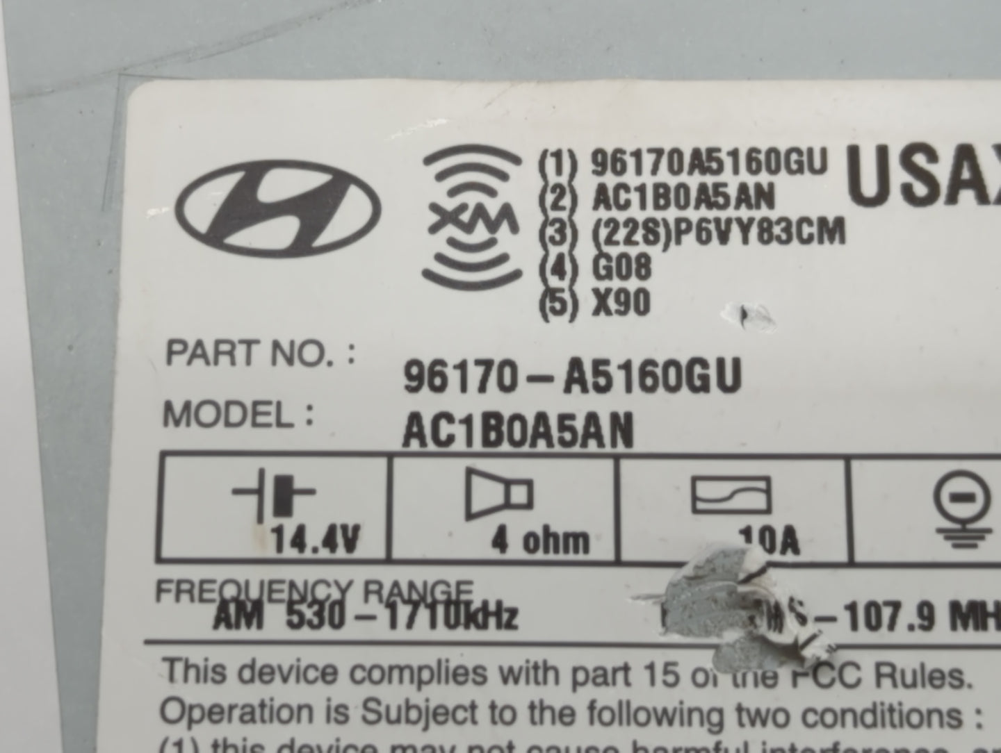 2014-2015 Hyundai Elantra Gt Radio AM FM Cd Player Receiver Replacement P/N:96170-A5160GU Fits Fits 2014 2015 OEM Used Auto Parts - Oemusedautoparts1.com
