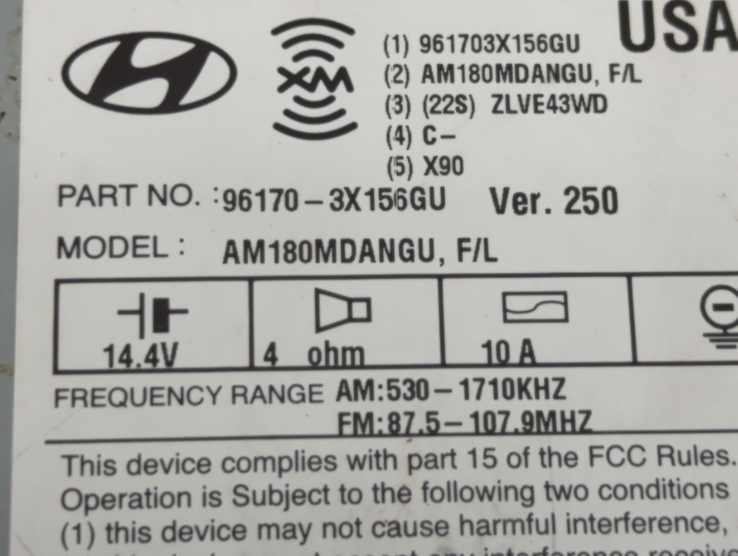 2014-2016 Hyundai Elantra Radio AM FM Cd Player Receiver Replacement P/N:96170-3X156 Fits Fits 2014 2015 2016 OEM Used Auto Parts - Oemusedautoparts1.com