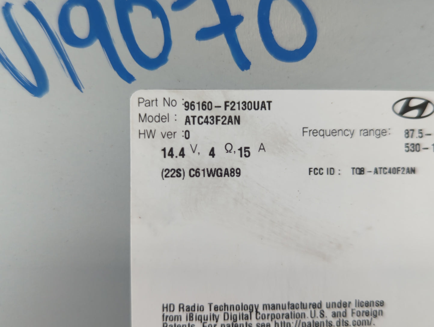 2017-2018 Hyundai Elantra Radio AM FM Cd Player Receiver Replacement P/N:96160-F2130UAT Fits Fits 2017 2018 OEM Used Auto Parts - Oemusedautoparts1.com