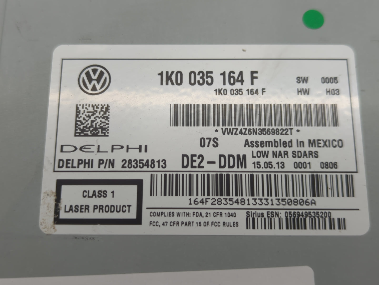 2012-2015 Volkswagen Passat Radio AM FM Cd Player Receiver Replacement P/N:1K0 035 164 F Fits Fits 2011 2012 2013 2014 2015 2016 OEM Used Auto Parts - Oemusedautoparts1.com