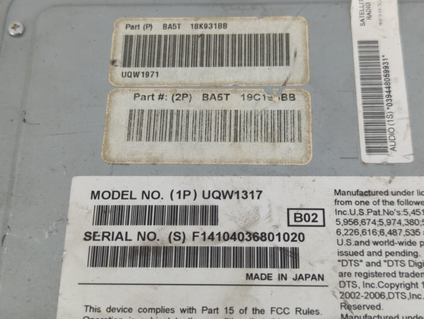 2011 Lincoln Mks Radio AM FM Cd Player Receiver Replacement P/N:BA5T 18K931BB Fits OEM Used Auto Parts - Oemusedautoparts1.com