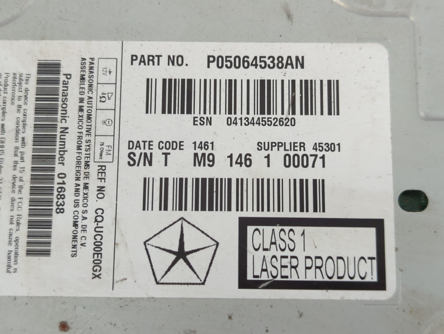 2011 Chrysler 300 Radio AM FM Cd Player Receiver Replacement P/N:P05064538AN Fits OEM Used Auto Parts - Oemusedautoparts1.com