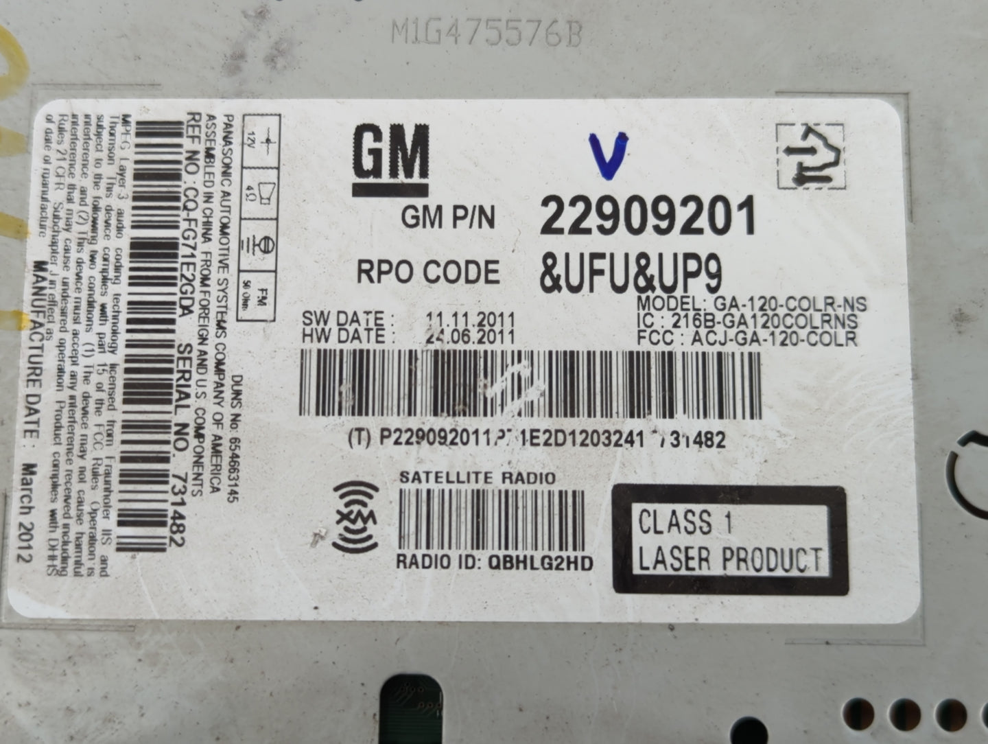 2012 Buick Verano Radio AM FM Cd Player Receiver Replacement P/N:22909201 Fits OEM Used Auto Parts - Oemusedautoparts1.com