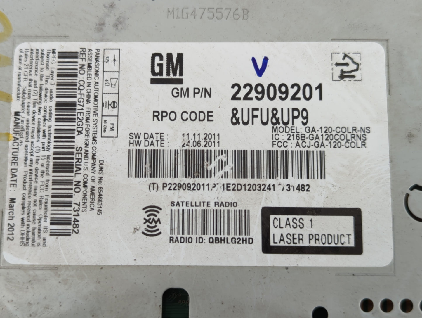 2012 Buick Verano Radio AM FM Cd Player Receiver Replacement P/N:22909201 Fits OEM Used Auto Parts - Oemusedautoparts1.com