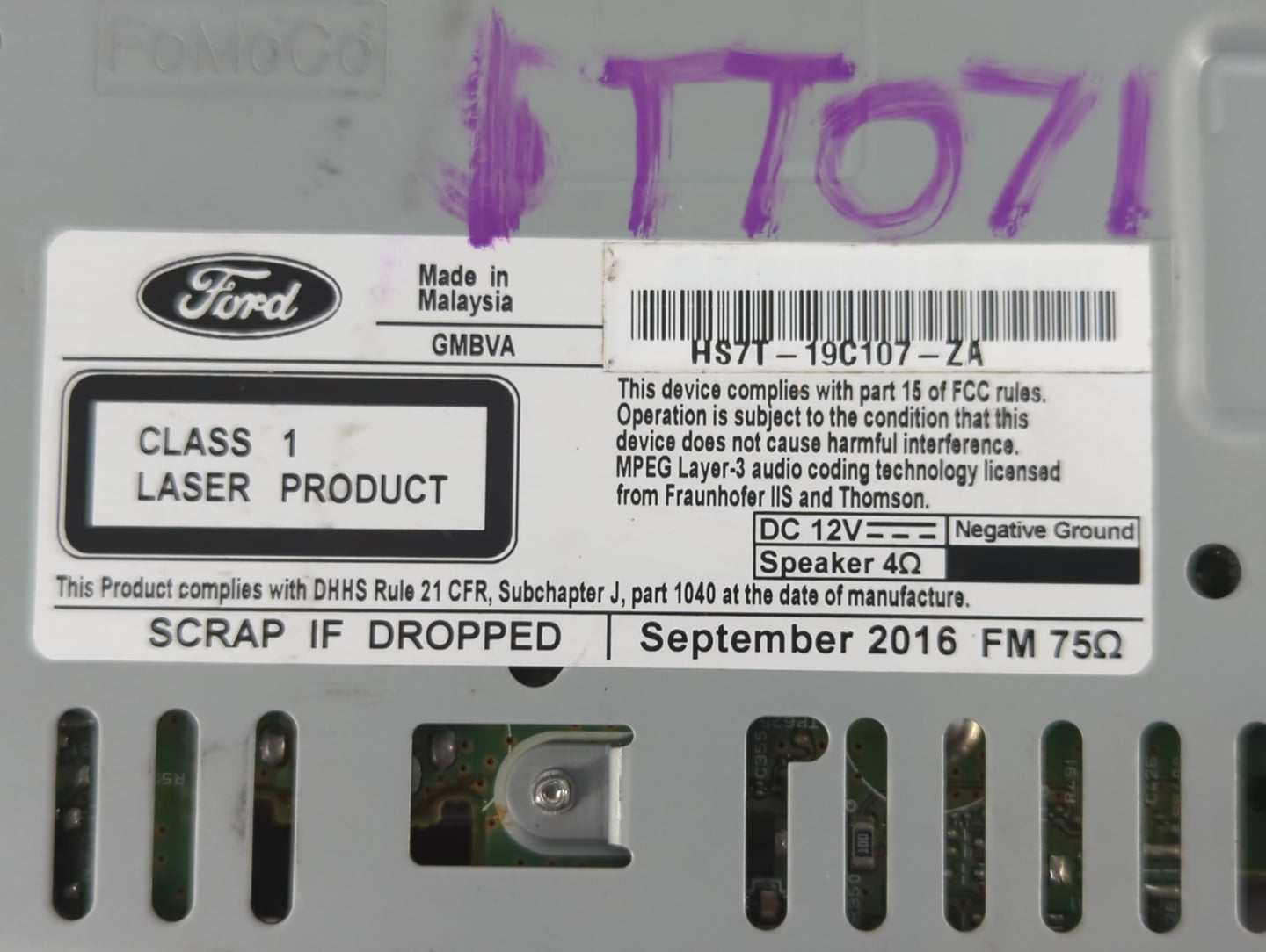 2017 Ford Fusion Radio AM FM Cd Player Receiver Replacement P/N:HS7T-19C107-ZA Fits OEM Used Auto Parts - Oemusedautoparts1.com