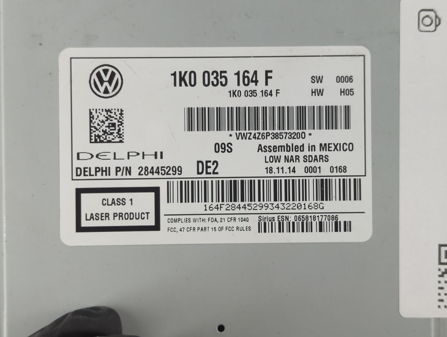 2012-2015 Volkswagen Passat Radio AM FM Cd Player Receiver Replacement P/N:1K0 035 164 F Fits Fits 2011 2012 2013 2014 2015 2016 OEM Used Auto Parts - Oemusedautoparts1.com