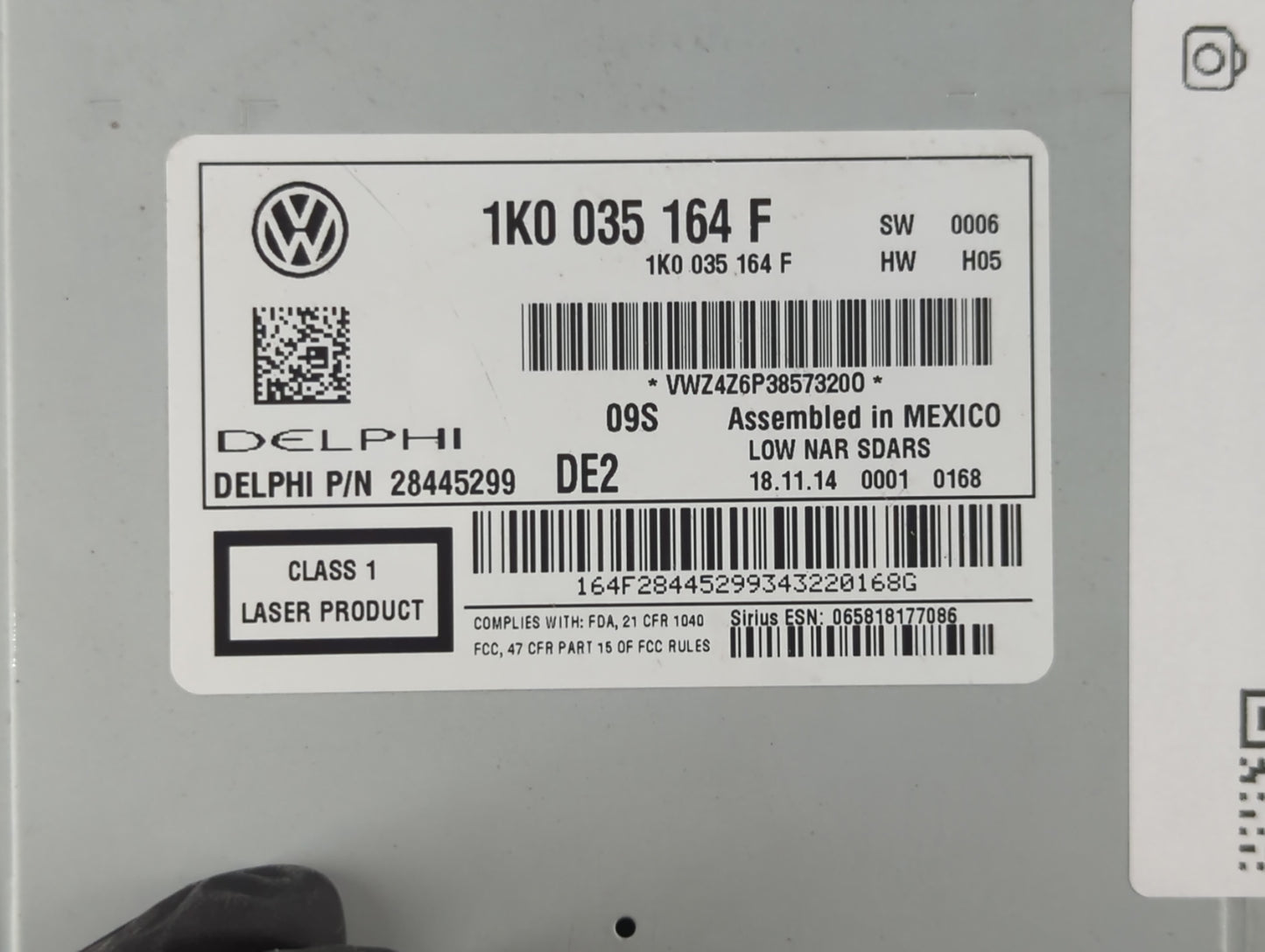 2012-2015 Volkswagen Passat Radio AM FM Cd Player Receiver Replacement P/N:1K0 035 164 F Fits Fits 2011 2012 2013 2014 2015 2016 OEM Used Auto Parts - Oemusedautoparts1.com