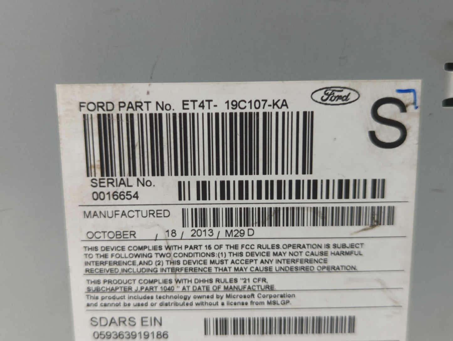2014 Ford Edge Radio AM FM Cd Player Receiver Replacement P/N:ET4T-19C107-KA Fits OEM Used Auto Parts - Oemusedautoparts1.com
