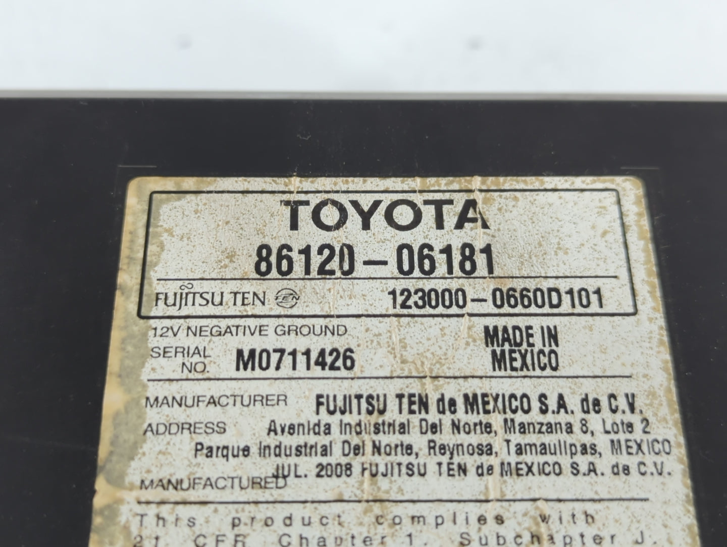 2007-2009 Toyota Camry Radio AM FM Cd Player Receiver Replacement P/N:86120-06181 Fits Fits 2007 2008 2009 OEM Used Auto Parts - Oemusedautoparts1.com