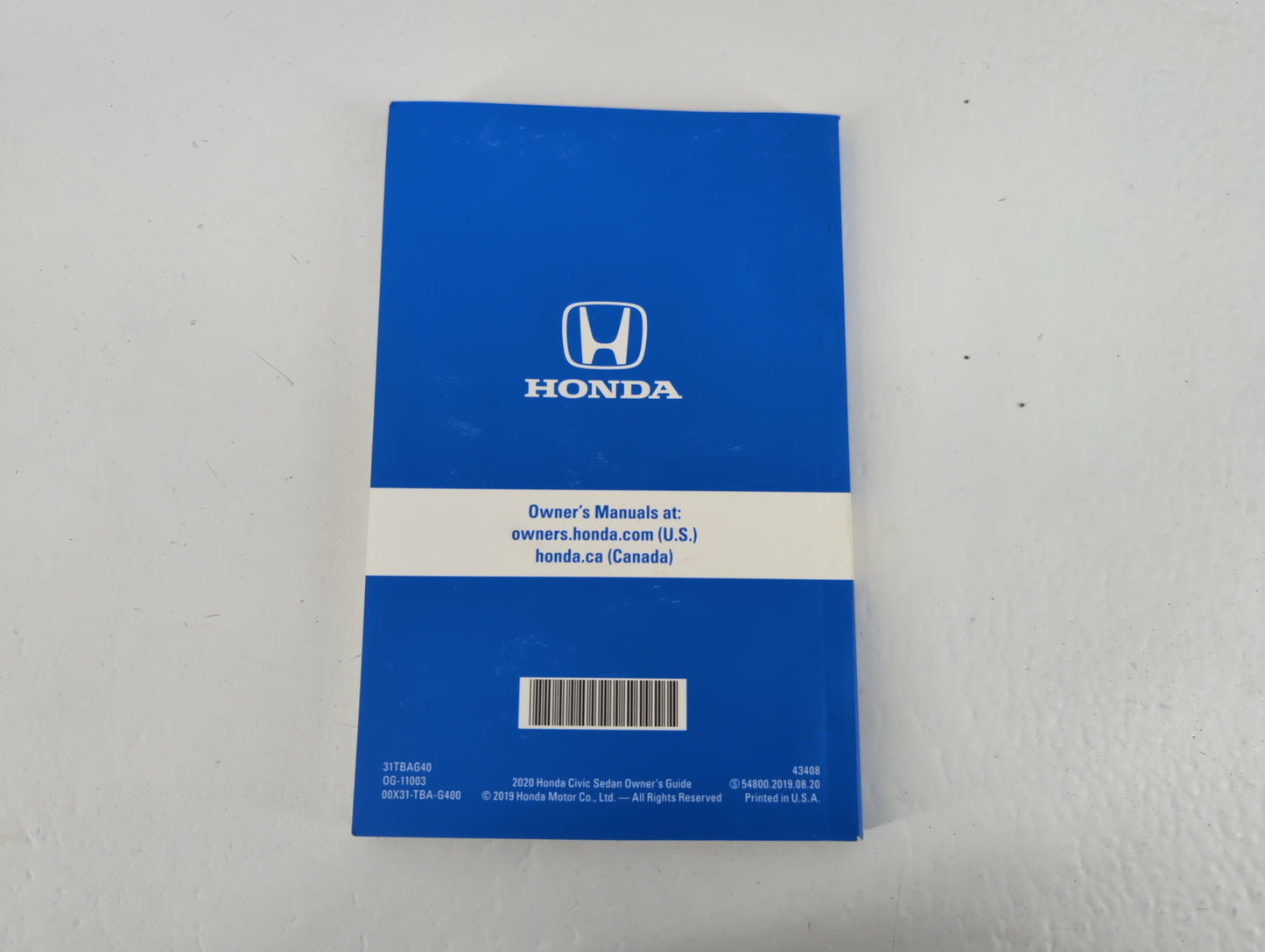 2020 Honda Civic Owners Manual Book Guide P/N:00X31-TBA-G400 0G-11003, 31TBAG40 OEM Used Auto Parts - Oemusedautoparts1.com