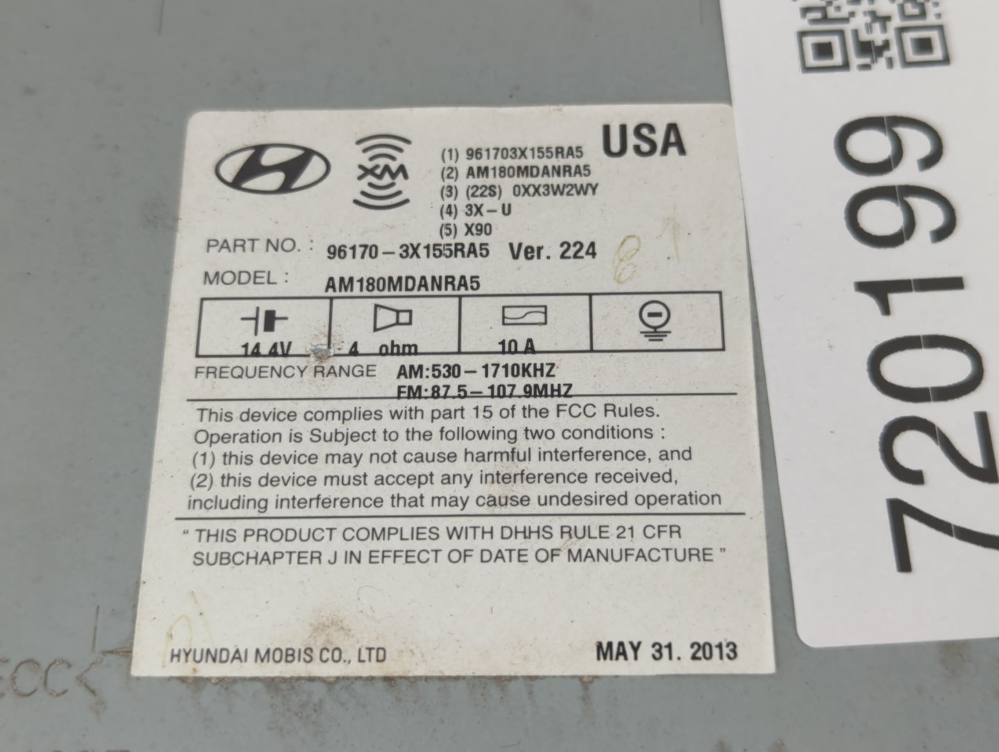 2013 Hyundai Elantra Radio AM FM Cd Player Receiver Replacement P/N:96170-3X155RA5 Fits OEM Used Auto Parts - Oemusedautoparts1.com